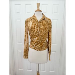 Vtg Escada Silk Animal Print Wrap Button Up Shirt Top 38 M Giraffe Leopard Snake